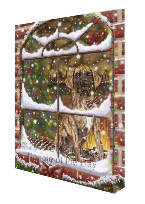 Please Come Home For Christmas Great Dane Dog Sitting In Window Painting Printed on Canvas Wall Art
