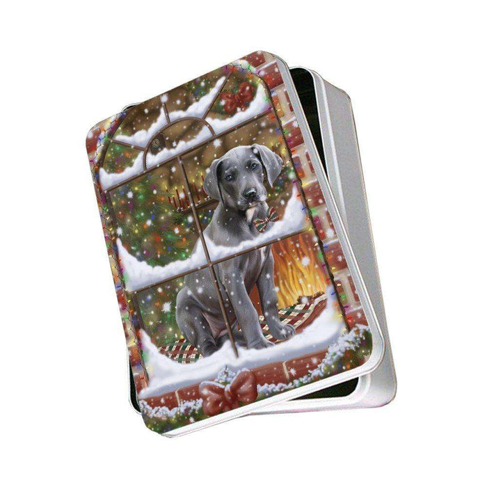 Please Come Home For Christmas Great Dane Dog Sitting In Window Photo Storage Tin PITN48406