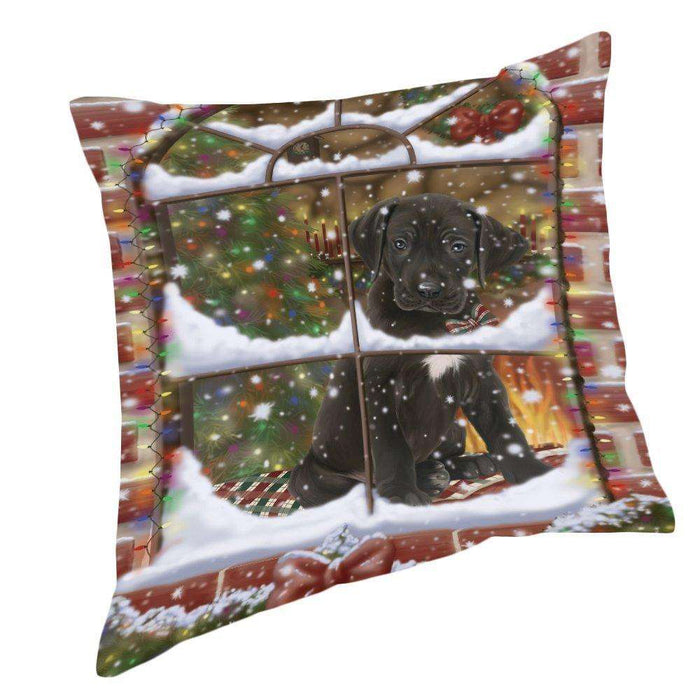Please Come Home For Christmas Great Dane Dog Sitting In Window Pillow PIL49672 (14x14)