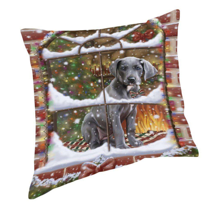 Please Come Home For Christmas Great Dane Dog Sitting In Window Pillow PIL49676 (14x14)