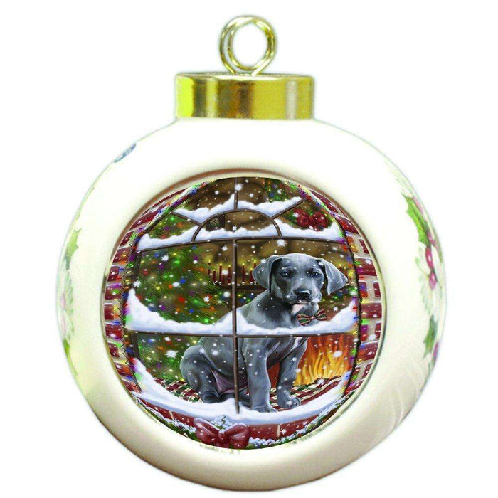 Please Come Home For Christmas Great Dane Dog Sitting In Window Round Ball Christmas Ornament RBPOR48406