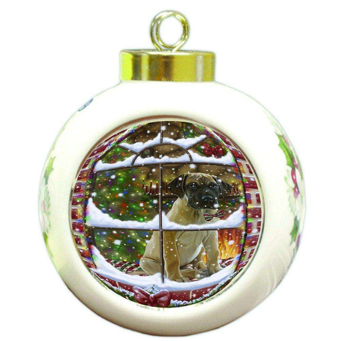 Please Come Home For Christmas Great Dane Dog Sitting In Window Round Ball Christmas Ornament RBPOR48407