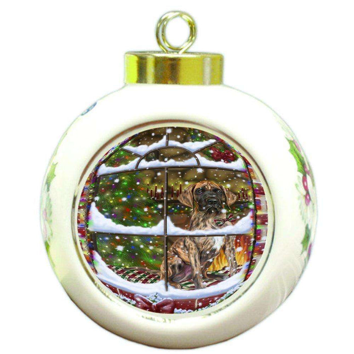 Please Come Home For Christmas Great Dane Dog Sitting In Window Round Ball Ornament D395