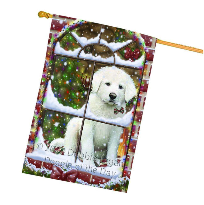 Please Come Home For Christmas Great Pyrenees Dog Sitting In Window House Flag FLG53831