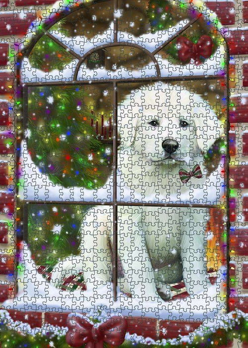 Please Come Home For Christmas Great Pyrenees Dog Sitting In Window Puzzle with Photo Tin PUZL81688