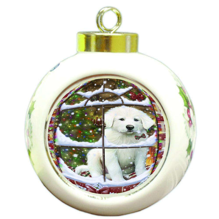 Please Come Home For Christmas Great Pyrenees Dog Sitting In Window Round Ball Christmas Ornament RBPOR53633