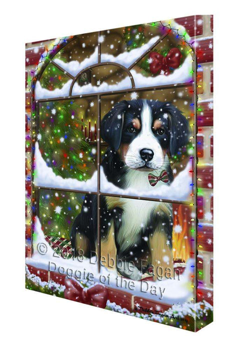 Please Come Home For Christmas Greater Swiss Mountain Dog Sitting In Window Canvas Print Wall Art Décor CVS100556