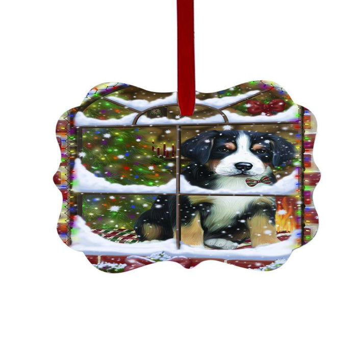 Please Come Home For Christmas Greater Swiss Mountain Dog Sitting In Window Double-Sided Photo Benelux Christmas Ornament LOR49175