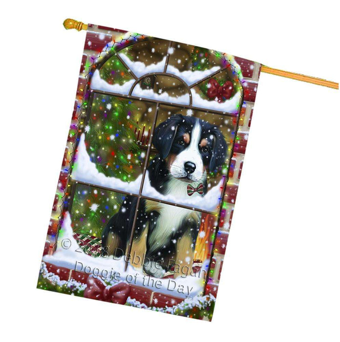 Please Come Home For Christmas Greater Swiss Mountain Dog Sitting In Window House Flag FLG53832