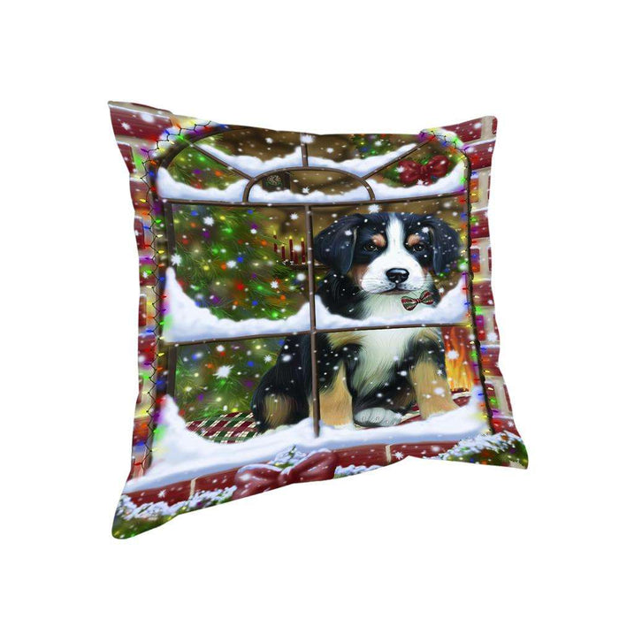 Please Come Home For Christmas Greater Swiss Mountain Dog Sitting In Window Pillow PIL71160