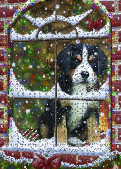 Please Come Home For Christmas Greater Swiss Mountain Dog Sitting In Window Puzzle with Photo Tin PUZL81692