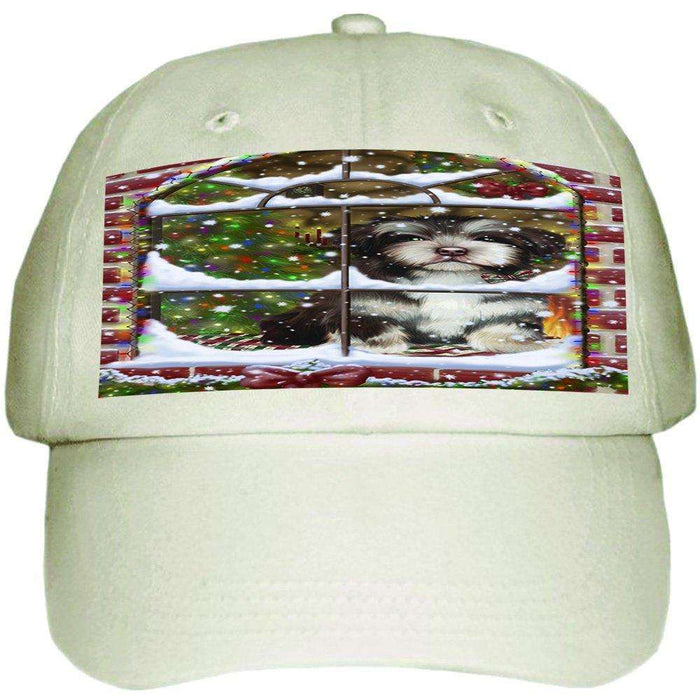 Please Come Home For Christmas Havanese Dog Sitting In Window Ball Hat Cap HAT48960