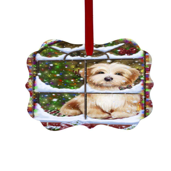 Please Come Home For Christmas Havanese Dog Sitting In Window Double-Sided Photo Benelux Christmas Ornament LOR49176