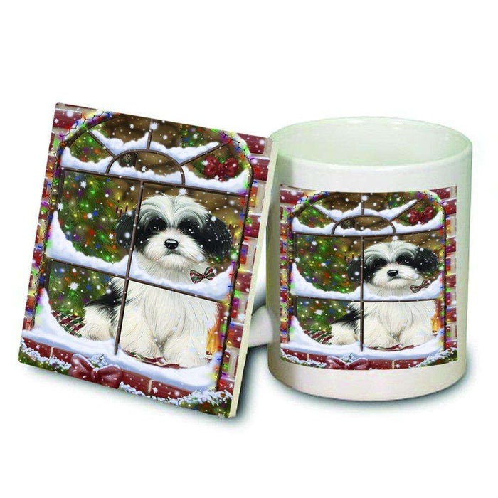 Please Come Home For Christmas Havanese Dog Sitting In Window Mug and Coaster Set MUC48400