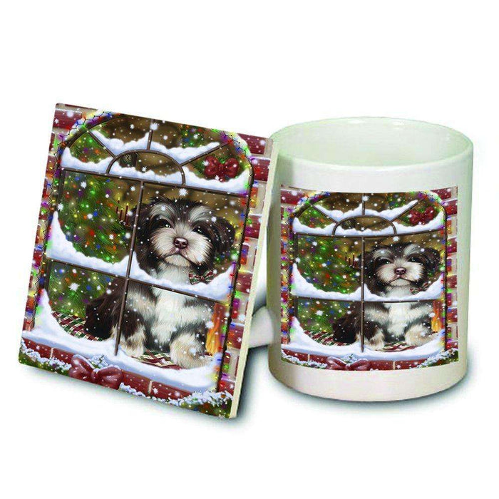 Please Come Home For Christmas Havanese Dog Sitting In Window Mug and Coaster Set MUC48401