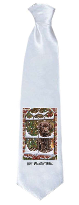 Please Come Home For Christmas Havanese Dog Sitting In Window Neck Tie TIE48234