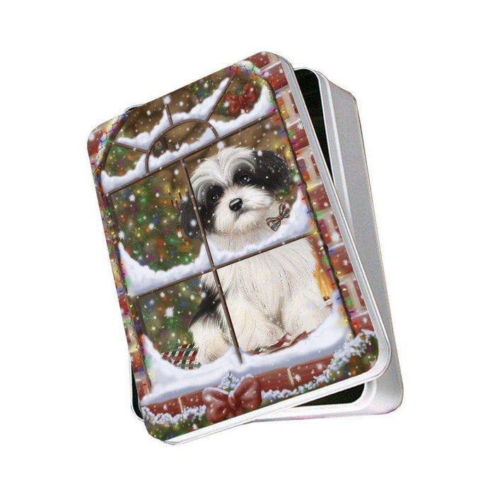 Please Come Home For Christmas Havanese Dog Sitting In Window Photo Storage Tin PITN48408