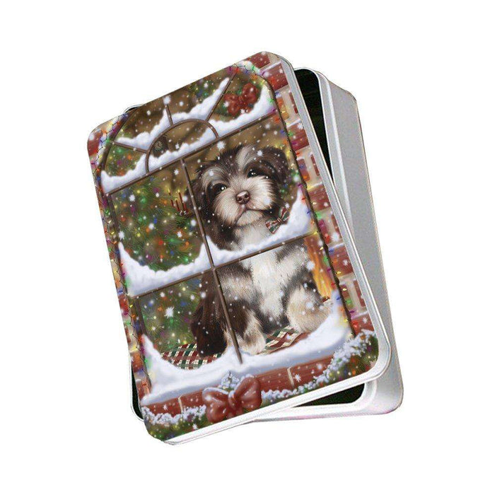 Please Come Home For Christmas Havanese Dog Sitting In Window Photo Storage Tin PITN48409