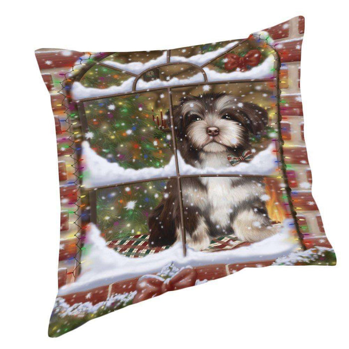Please Come Home For Christmas Havanese Dog Sitting In Window Pillow PIL49688