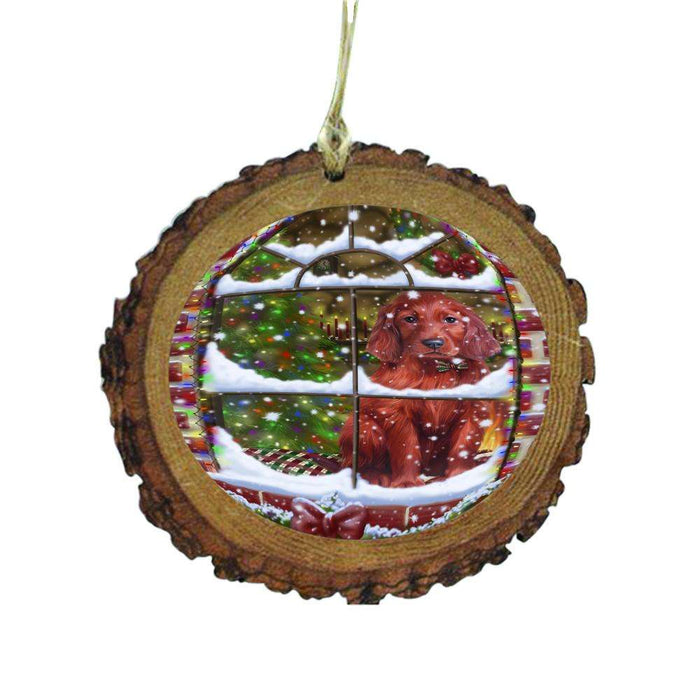 Please Come Home For Christmas Irish Red Setter Dog Sitting In Window Wooden Christmas Ornament WOR49177
