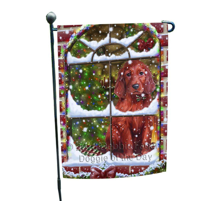 Please Come Home For Christmas Irish Setter Dog Sitting In Window Garden Flag GFLG53697