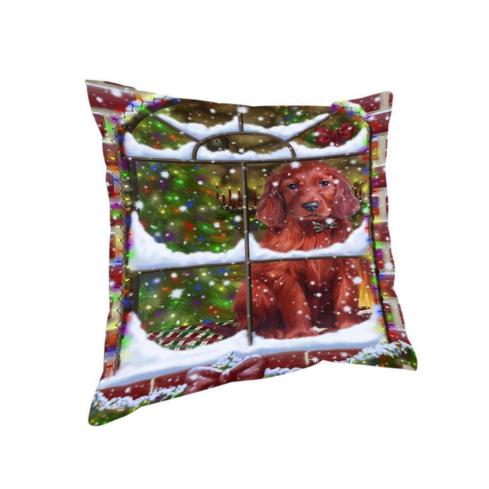 Please Come Home For Christmas Irish Setter Dog Sitting In Window Pillow PIL71164