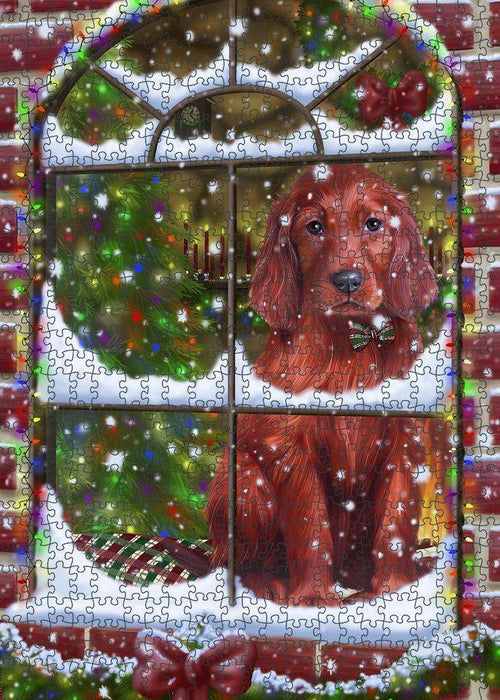 Please Come Home For Christmas Irish Setter Dog Sitting In Window Puzzle with Photo Tin PUZL81696