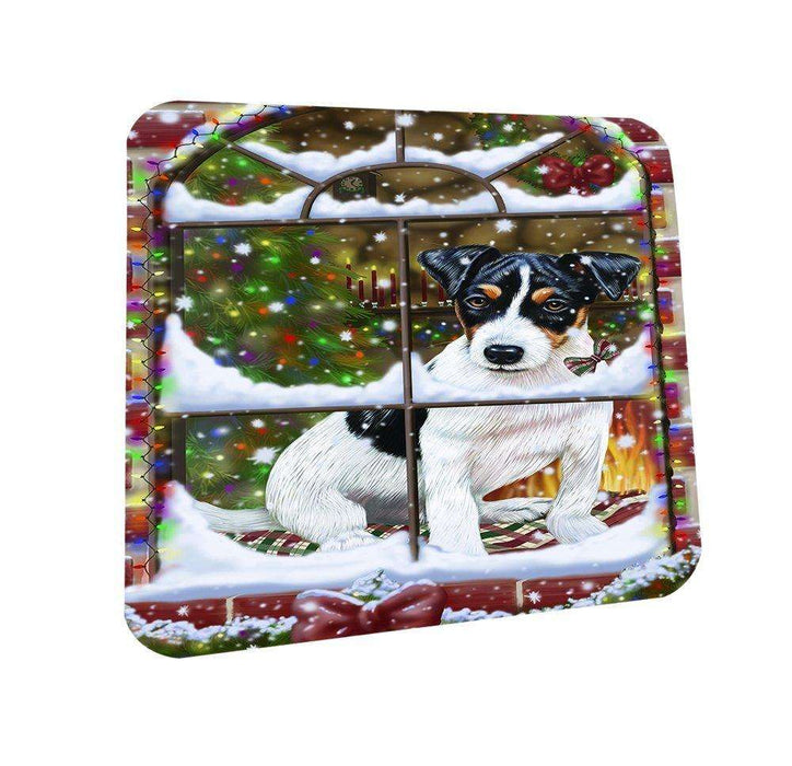 Please Come Home For Christmas Jack Russel Dog Sitting In Window Coasters Set of 4
