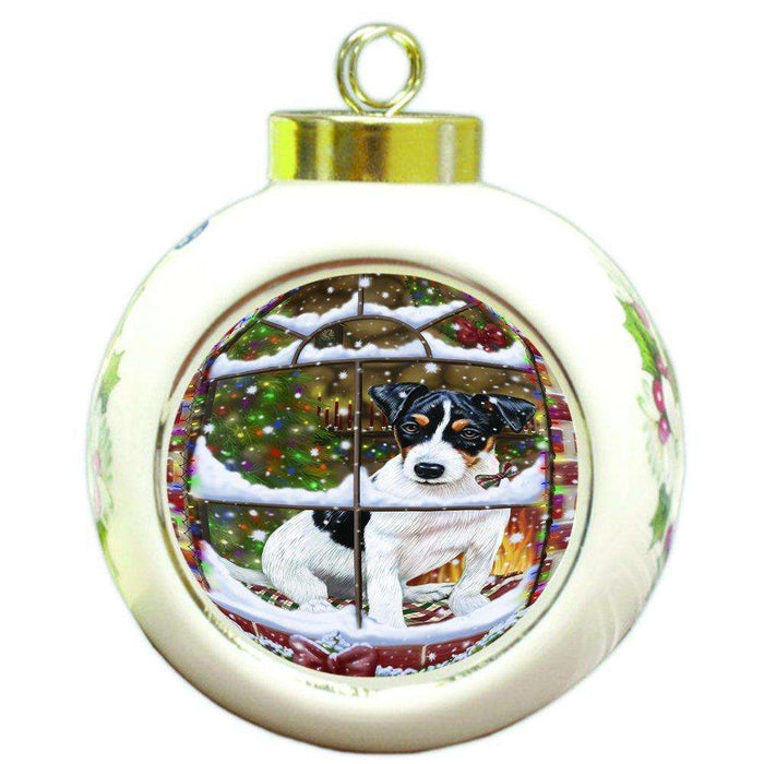 Please Come Home For Christmas Jack Russel Dog Sitting In Window Round Ball Ornament D396