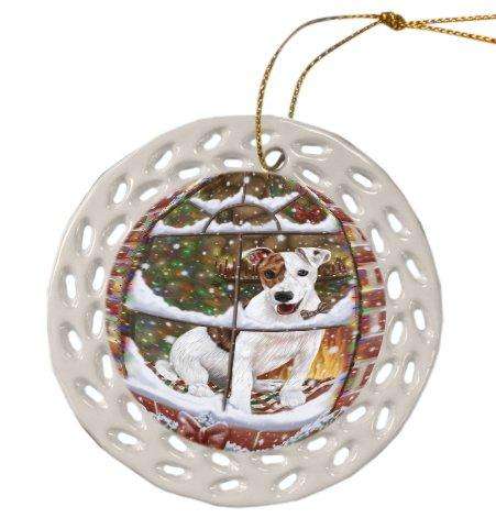 Please Come Home For Christmas Jack Russell Dog Sitting In Window Ceramic Doily Ornament DPOR48575