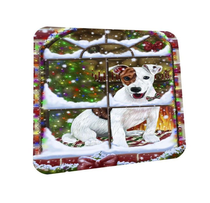 Please Come Home For Christmas Jack Russell Dog Sitting In Window Coasters Set of 4 CST48369
