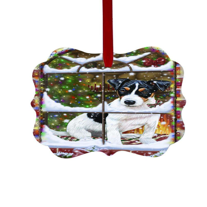 Please Come Home For Christmas Jack Russell Dog Sitting In Window Double-Sided Photo Benelux Christmas Ornament LOR49178