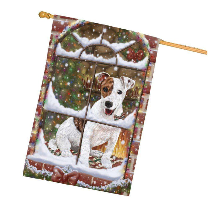 Please Come Home For Christmas Jack Russell Dog Sitting In Window House Flag FLG48423