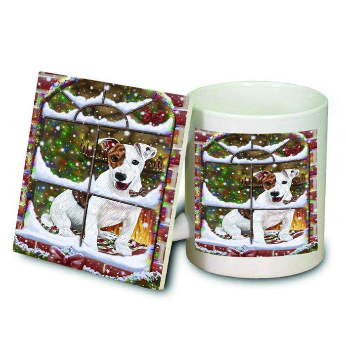 Please Come Home For Christmas Jack Russell Dog Sitting In Window Mug and Coaster Set MUC48402