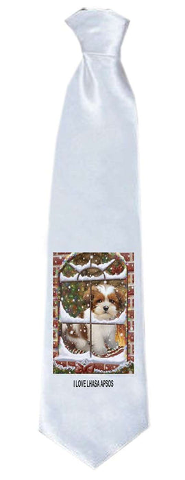 Please Come Home For Christmas Jack Russell Dog Sitting In Window Neck Tie TIE48235