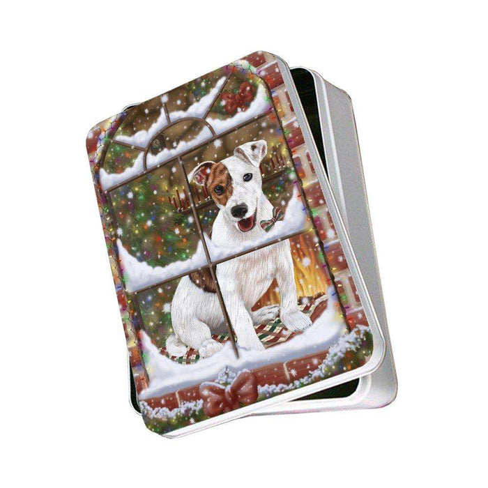 Please Come Home For Christmas Jack Russell Dog Sitting In Window Photo Storage Tin PITN48410