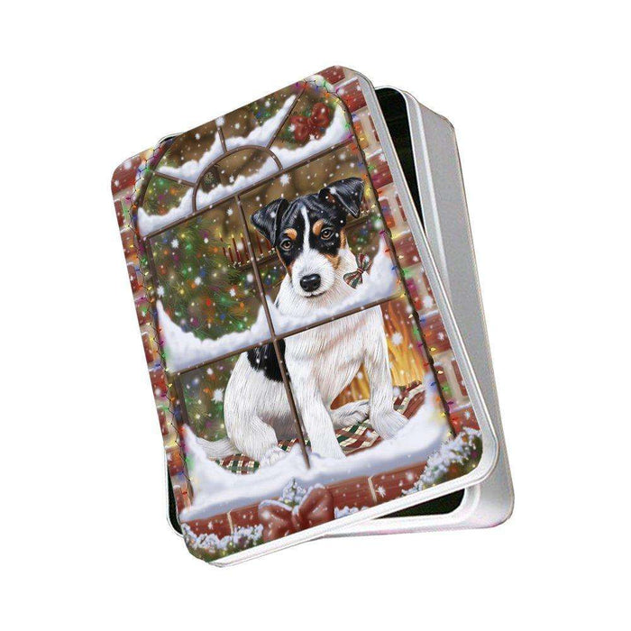 Please Come Home For Christmas Jack Russell Dog Sitting In Window Photo Storage Tin
