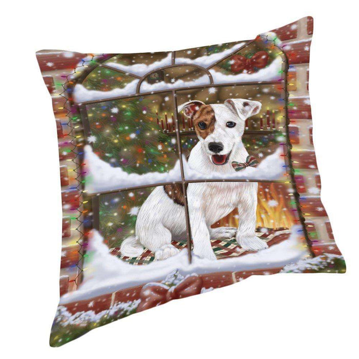 Please Come Home For Christmas Jack Russell Dog Sitting In Window Pillow PIL49692