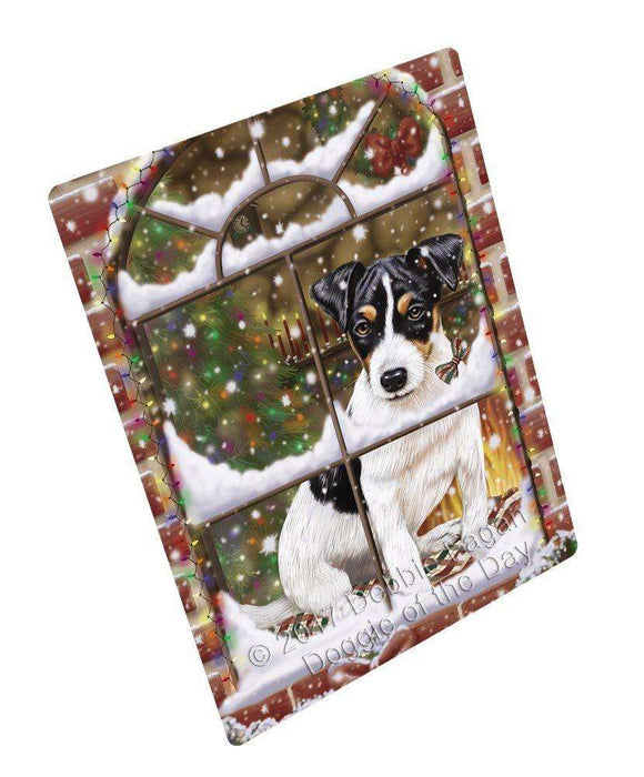 Please Come Home For Christmas Jack Russell Dog Sitting In Window Tempered Cutting Board
