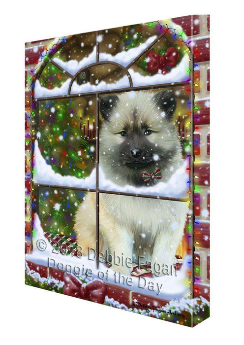 Please Come Home For Christmas Keeshond Dog Sitting In Window Canvas Print Wall Art Décor CVS100574