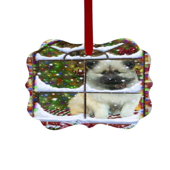 Please Come Home For Christmas Keeshond Dog Sitting In Window Double-Sided Photo Benelux Christmas Ornament LOR49179