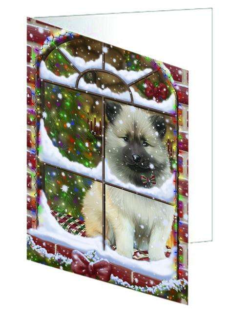 Please Come Home For Christmas Keeshond Dog Sitting In Window Handmade Artwork Assorted Pets Greeting Cards and Note Cards with Envelopes for All Occasions and Holiday Seasons GCD64937