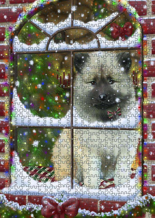 Please Come Home For Christmas Keeshond Dog Sitting In Window Puzzle with Photo Tin PUZL81700