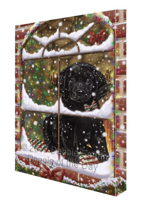 Please Come Home For Christmas Labrador Dog Sitting In Window Canvas Wall Art