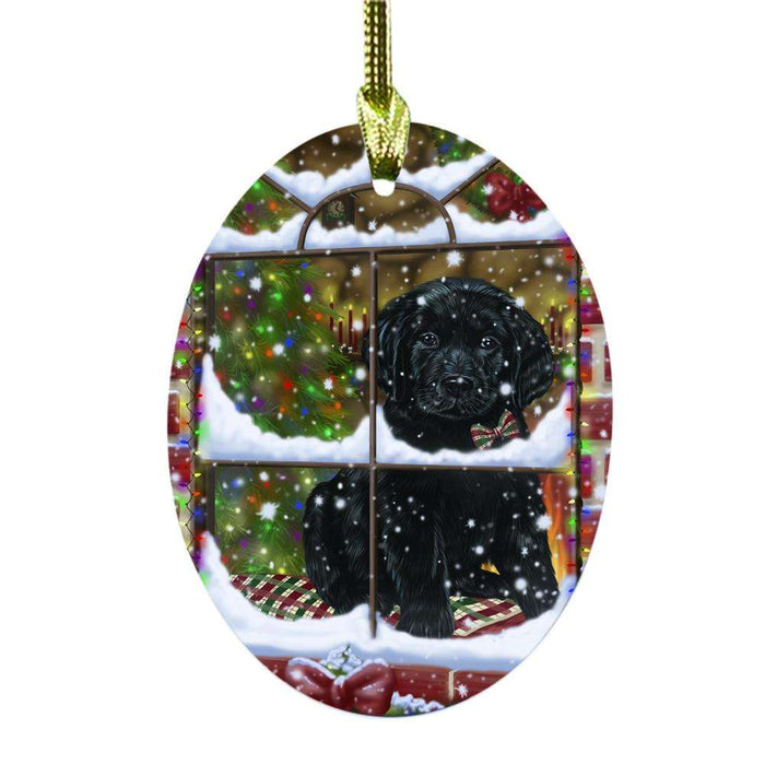Please Come Home For Christmas Labrador Dog Sitting In Window Oval Glass Christmas Ornament OGOR49180