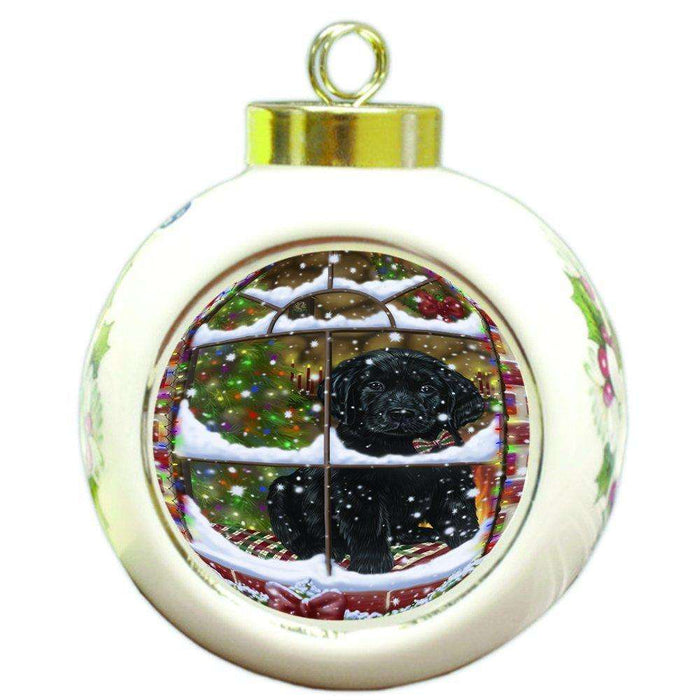 Please Come Home For Christmas Labrador Dog Sitting In Window Round Ball Ornament D397