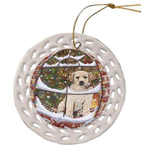 Please Come Home For Christmas Labradors Dog Sitting In Window Ceramic Doily Ornament DPOR48576