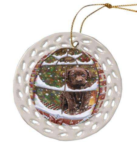 Please Come Home For Christmas Labradors Dog Sitting In Window Ceramic Doily Ornament DPOR48577