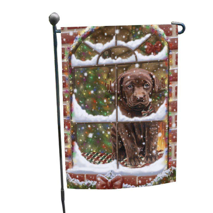 Please Come Home For Christmas Labradors Dog Sitting In Window Garden Flag GFLG48370