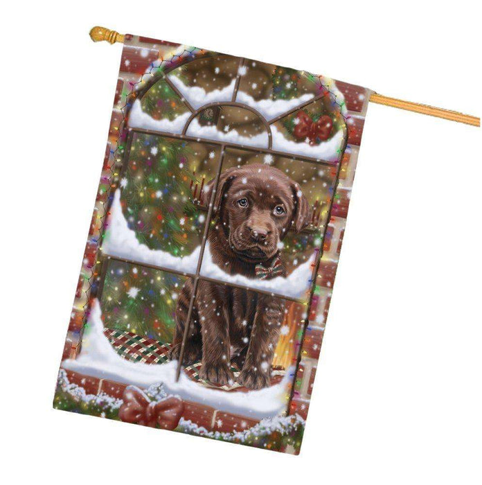 Please Come Home For Christmas Labradors Dog Sitting In Window House Flag FLG48425